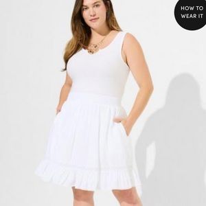 Torrid White Mini Voile Crochet Waist Pleat Skirt NWT